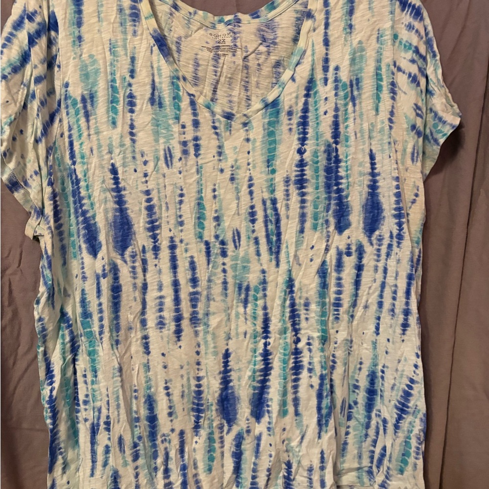 Sonoma White and Blue Relaxed Short Sleeve Tee